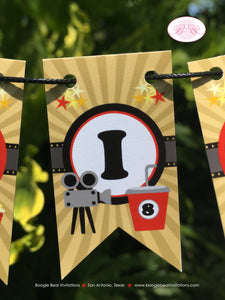Movie Theater Party Pennant Cake Banner Topper Birthday Boy Girl Reel Film Motion Picture Cinema Star Boogie Bear Invitations Lonnie Theme