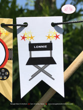 Load image into Gallery viewer, Movie Theater Party Pennant Cake Banner Topper Birthday Boy Girl Reel Film Motion Picture Cinema Star Boogie Bear Invitations Lonnie Theme