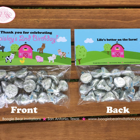 Pink Farm Animals Birthday Party Treat Bag Toppers Folded Favor Barn Girl Country Petting Zoo Summer Boogie Bear Invitations Paisley Theme
