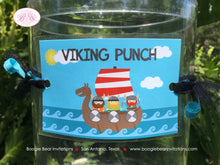 Load image into Gallery viewer, Viking Birthday Party Beverage Card Drink Label Sign Wrap Warrior Boy Girl Red Blue Ship Swim Swimming Boogie Bear Invitations Eric Theme