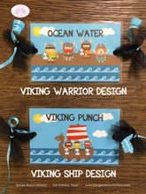 Load image into Gallery viewer, Viking Birthday Party Beverage Card Drink Label Sign Wrap Warrior Boy Girl Red Blue Ship Swim Swimming Boogie Bear Invitations Eric Theme