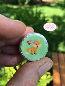 Valentines Day Birthday Party Circle Stickers Sheet Candy Favor Forest Animals Woodland Pink Love Heart Boogie Bear Invitations Amelie Theme