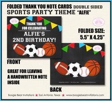 Load image into Gallery viewer, Sports Birthday Party Thank You Card Boy Girl Chalkboard Baseball Softball Basketball Soccer Pro Boogie Bear Invitations Alfie Theme Printed