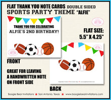 Load image into Gallery viewer, Sports Birthday Party Thank You Card Boy Girl Chalkboard Baseball Softball Basketball Soccer Pro Boogie Bear Invitations Alfie Theme Printed