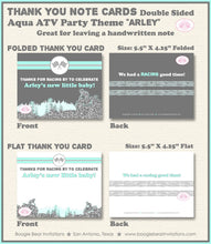 Load image into Gallery viewer, Aqua ATV Baby Shower Party Thank You Card Girl Boy Glitter Green Blue Grey Gray 4 Wheeler Quad Boogie Bear Invitations Arley Theme Printed