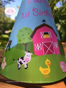 Pink Farm Animals Birthday Party Hat Green Country Honoree Girl Barn Petting Zoo Cow Pig Lamb Sheep Boogie Bear Invitations Paisley Theme