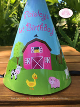 Load image into Gallery viewer, Pink Farm Animals Birthday Party Hat Green Country Honoree Girl Barn Petting Zoo Cow Pig Lamb Sheep Boogie Bear Invitations Paisley Theme