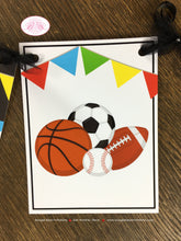 Load image into Gallery viewer, Sports Birthday Name Party Banner Boy Girl Chalkboard Football Basketball Soccer Baseball Softball Game Boogie Bear Invitations Alfie Theme
