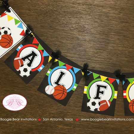 Sports Birthday Name Party Banner Boy Girl Chalkboard Football Basketball Soccer Baseball Softball Game Boogie Bear Invitations Alfie Theme
