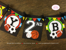 Load image into Gallery viewer, Sports Happy Birthday Party Banner Boy Girl Chalkboard Red Blue Basketball Football Soccer Basketball Boogie Bear Invitations Alfie Theme