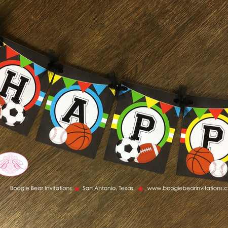Sports Happy Birthday Party Banner Boy Girl Chalkboard Red Blue Basketball Football Soccer Basketball Boogie Bear Invitations Alfie Theme