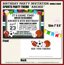Load image into Gallery viewer, Sports Birthday Party Invitation Chalkboard Play Ball Game Time Athletic Boogie Bear Invitations Archie Theme Paperless Printable Printed