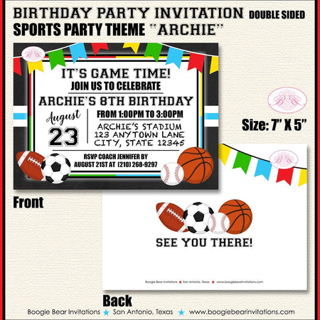Sports Birthday Party Invitation Chalkboard Play Ball Game Time Athletic Boogie Bear Invitations Archie Theme Paperless Printable Printed