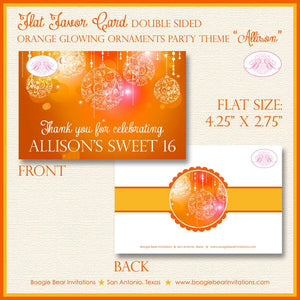 Orange Glowing Ornament Birthday Party Favor Card Place Food Appetizer Girl Formal Summer Dinner Dance Boogie Bear Invitations Allison Theme