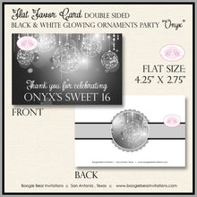 Load image into Gallery viewer, Black White Glowing Ornament Birthday Party Favor Card Place Food Appetizer Silver Sweet 16 Girl Formal Boogie Bear Invitations Onyx Theme