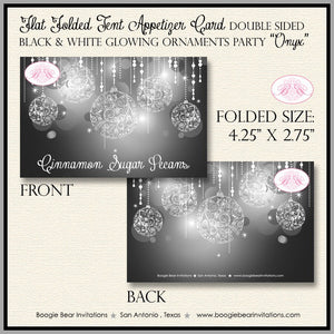Black White Glowing Ornament Birthday Party Favor Card Place Food Appetizer Silver Sweet 16 Girl Formal Boogie Bear Invitations Onyx Theme