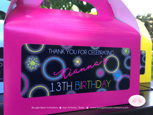 Neon Glowing Rings Birthday Party Treat Boxes Favor Bag Girl Disco Dance Pink Aqua Blue Yellow Black Boogie Bear Invitations Kianna Theme