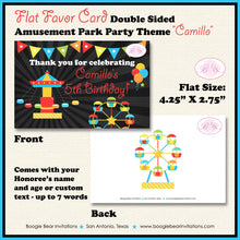 Load image into Gallery viewer, Amusement Park Birthday Party Favor Card Tent Place Appetizer Boy Girl Carnival Ride Carousel Boogie Bear Invitations Camillo Theme Printed