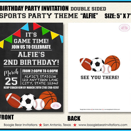 Sports Birthday Party Invitation Girl Boy Chalkboard Ball Play Game Time Kid Boogie Bear Invitations Alfie Theme Paperless Printable Printed