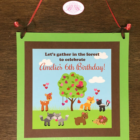 Valentine's Day Birthday Party Door Banner Woodland Animals Forest Creatures Heart Love Red Pink Garden Boogie Bear Invitations Amelie Theme