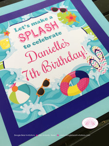 Splash Bash Birthday Party Door Banner Swimming Pool Girl Pink Aqua Blue Beach Ocean Swim Water Park Boogie Bear Invitations Danielle Theme