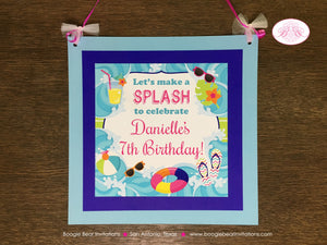 Splash Bash Birthday Party Door Banner Swimming Pool Girl Pink Aqua Blue Beach Ocean Swim Water Park Boogie Bear Invitations Danielle Theme