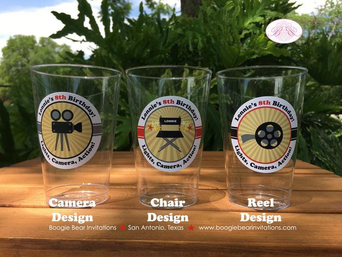 Movie Theater Birthday Party Beverage Cups Plastic Drink Boy Girl Gold Star Director Chair Actor Formal Boogie Bear Invitations Lonnie Theme
