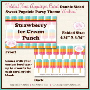 Pink Popsicle Birthday Party Favor Card Tent Place Appetizer Food Girl Sweet Ice Cream Treat Boogie Bear Invitations Andrea Theme Printed