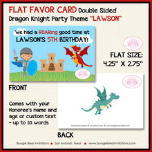 Load image into Gallery viewer, Dragon Knight Birthday Party Favor Card Tent Place Appetizer Food Boy Fire Breathing Armor Boogie Bear Invitations Lawson Theme Printed