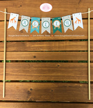 Load image into Gallery viewer, Orange Teal Giraffe Party Pennant Cake Banner Topper Flag Baby Shower Turquoise Aqua Green Blue Boy Girl Boogie Bear Invitations Kelly Theme
