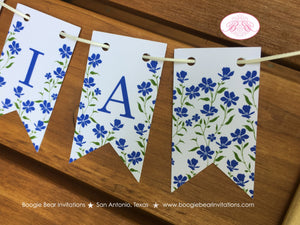 Blue Flowers Party Pennant Cake Banner Topper Birthday Flag Girl Wildflowers Green Bluebonnet Wild Pansies Boogie Bear Invitations Mia Theme