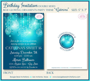 Blue Glowing Ornament Party Invitation Birthday Winter Girl 1st Sweet 16 Boogie Bear Invitations Caterina Theme Paperless Printable Printed
