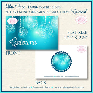 Blue Glowing Ornament Birthday Party Favor Card Place Food Appetizer Girl Teal Aqua Turquoise Formal Boogie Bear Invitations Caterina Theme