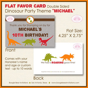Dinosaur Birthday Favor Party Card Tent Place Food Appetizer Folded Tag Fossil Gender Neutral Roar Boogie Bear Invitations Michael Theme