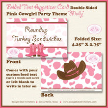 Load image into Gallery viewer, Pink Cowgirl Birthday Party Favor Card Tent Appetizer Place Food Hat Ranch Farm Country Girl Boogie Bear Invitations Molly Theme Printed