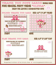 Load image into Gallery viewer, Pink Cowgirl Party Thank You Card Favor Birthday Girl Rodeo Boots Farm Barn Brown Horse Boots Boogie Bear Invitations Olivia Theme Printed
