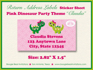 Pink Dinosaur Photo Party Invitation Birthday Girl Lime Green Roar Boogie Bear Invitation Claudia Double Sided Paperless Printable Printed
