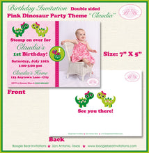 Load image into Gallery viewer, Pink Dinosaur Photo Party Invitation Birthday Girl Lime Green Roar Boogie Bear Invitation Claudia Double Sided Paperless Printable Printed