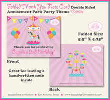 Load image into Gallery viewer, Amusement Park Thank You Card Birthday Party Pink Girl Balloon Circus Ferris Wheel Carousel Boogie Bear Invitations Camille Theme Printed