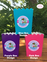 Load image into Gallery viewer, Fishing Girl Birthday Party Popcorn Boxes Mini Food Buffet Fish Blue Pink Purple River Lake Ocean Dock Boogie Bear Invitations Vada Theme