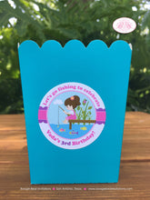 Load image into Gallery viewer, Fishing Girl Birthday Party Popcorn Boxes Mini Food Buffet Fish Blue Pink Purple River Lake Ocean Dock Boogie Bear Invitations Vada Theme