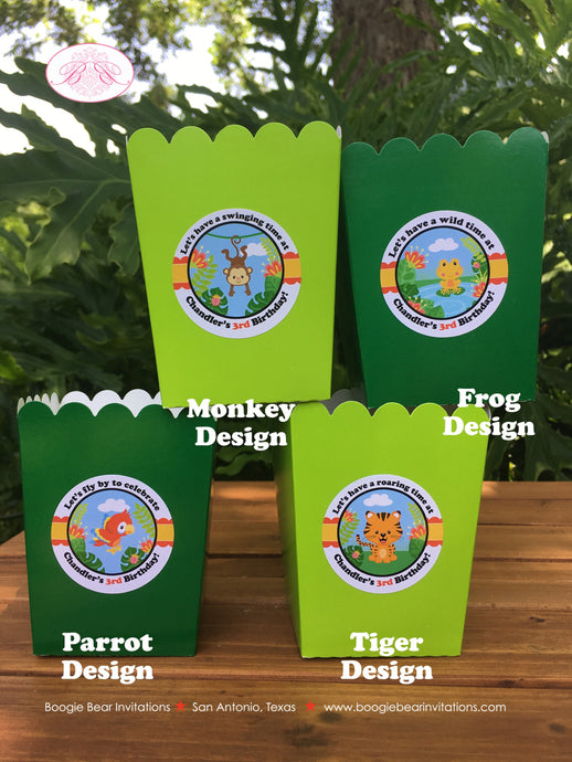 Rain Forest Party Popcorn Boxes Mini Favor Food Birthday Animals Rainforest Amazon Jungle Wild Zoo Boogie Bear Invitations Chandler Theme