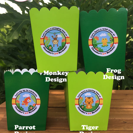 Rain Forest Party Popcorn Boxes Mini Favor Food Birthday Animals Rainforest Amazon Jungle Wild Zoo Boogie Bear Invitations Chandler Theme