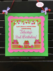 Pink Strawberry Birthday Party Door Banner Red White Green Sweet Girl Berry Picking Fruit Shortcake Boogie Bear Invitations Felicity Theme