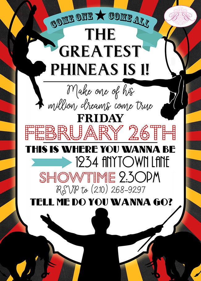 Circus Showman Birthday Party Invitation Animals Boy Girl Trapeze Acro ...