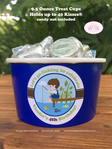 Fishing Boy Birthday Party Treat Cups Candy Buffet Paper Fish Blue Green Gold Brown Lake River Ocean Boogie Bear Invitations Vander Theme