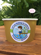 Load image into Gallery viewer, Fishing Boy Birthday Party Treat Cups Candy Buffet Paper Fish Blue Green Gold Brown Lake River Ocean Boogie Bear Invitations Vander Theme