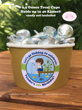 Load image into Gallery viewer, Fishing Boy Birthday Party Treat Cups Candy Buffet Paper Fish Blue Green Gold Brown Lake River Ocean Boogie Bear Invitations Vander Theme