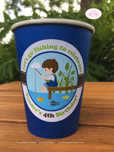 Fishing Boy Birthday Party Beverage Cups Paper Drink Fish Blue Green Brown Country Dock Park Lake Pole Boogie Bear Invitations Vander Theme