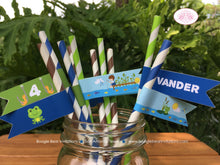 Load image into Gallery viewer, Fishing Boy Birthday Party Paper Pennant Straws Beverage Fish Blue Green Brown Dock River Lake Pole Boogie Bear Invitations Vander Theme